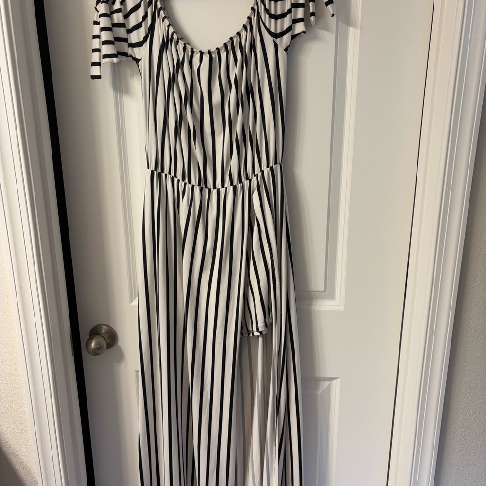 Black and White Striped Maxi Dress with shorts built in